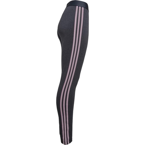 ADIDAS Athletic High Rise Activewear Tights Heather Grey Pink 3 Stripe SIZE XS - Picture 3 of 13